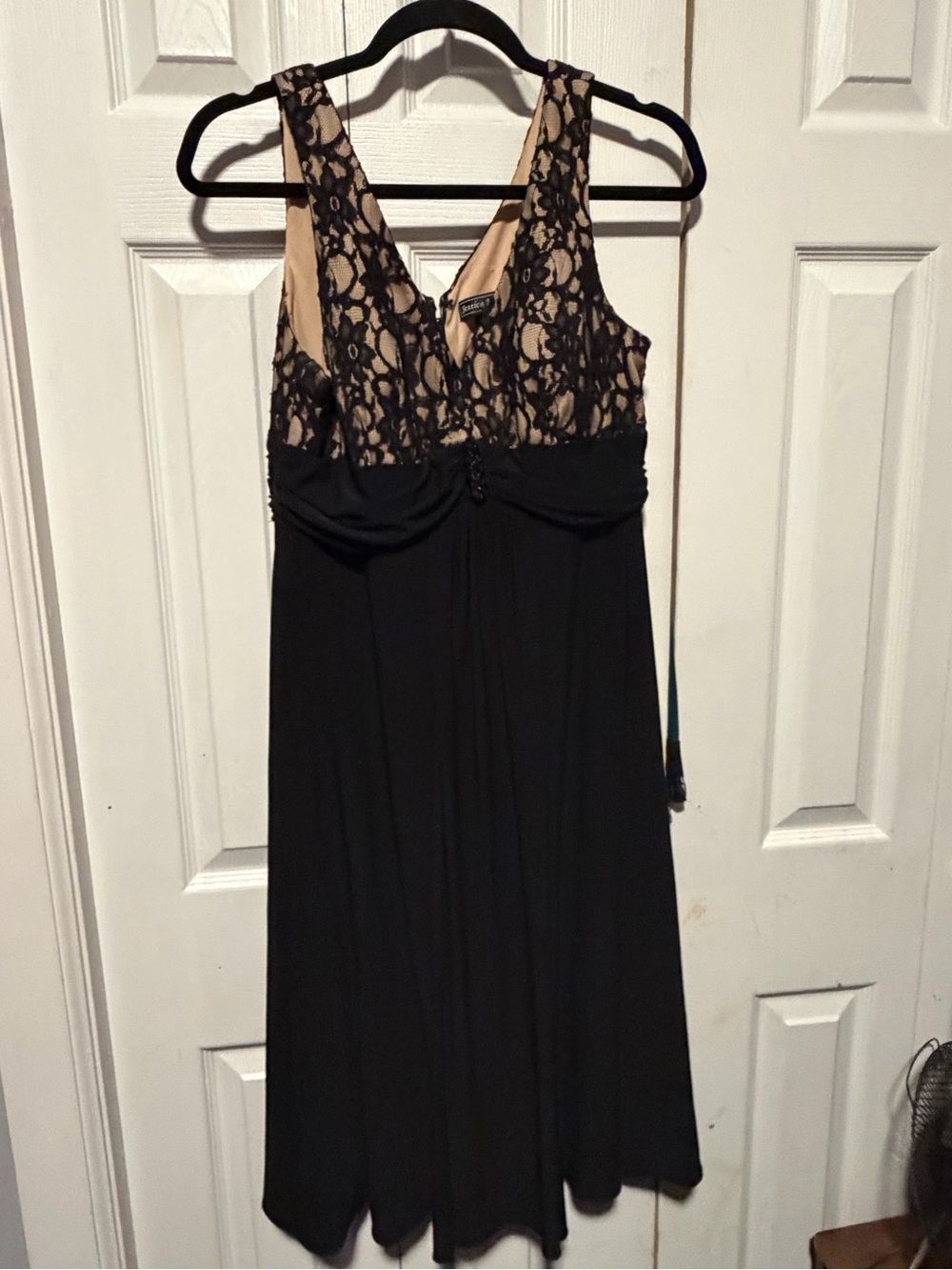 Jessica Howard Black Lace & Nude-Underlay Midi Dress